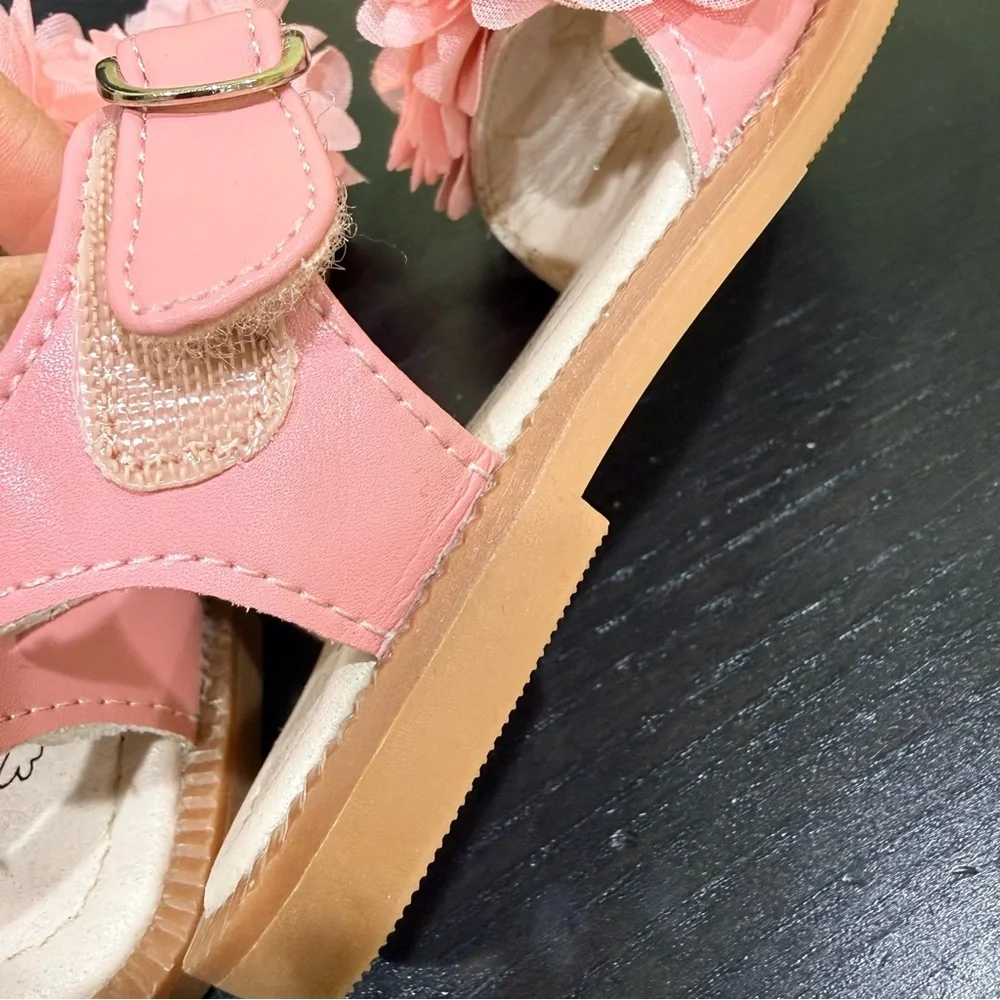 Girls Pink Floral Strap Sandals